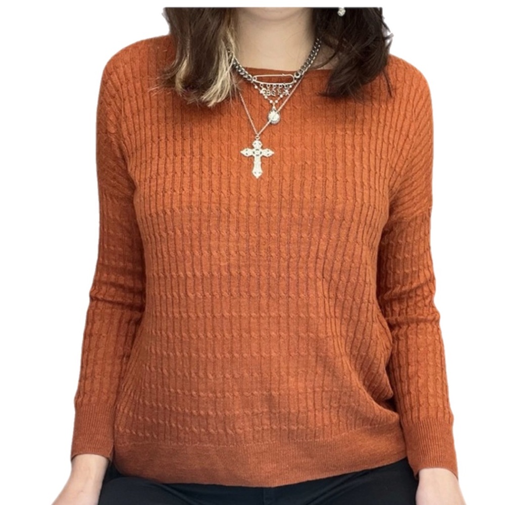 J. Crew Cable Knit Beach Sweater Pullover 100% Linen Burnt Orange Lightweight M